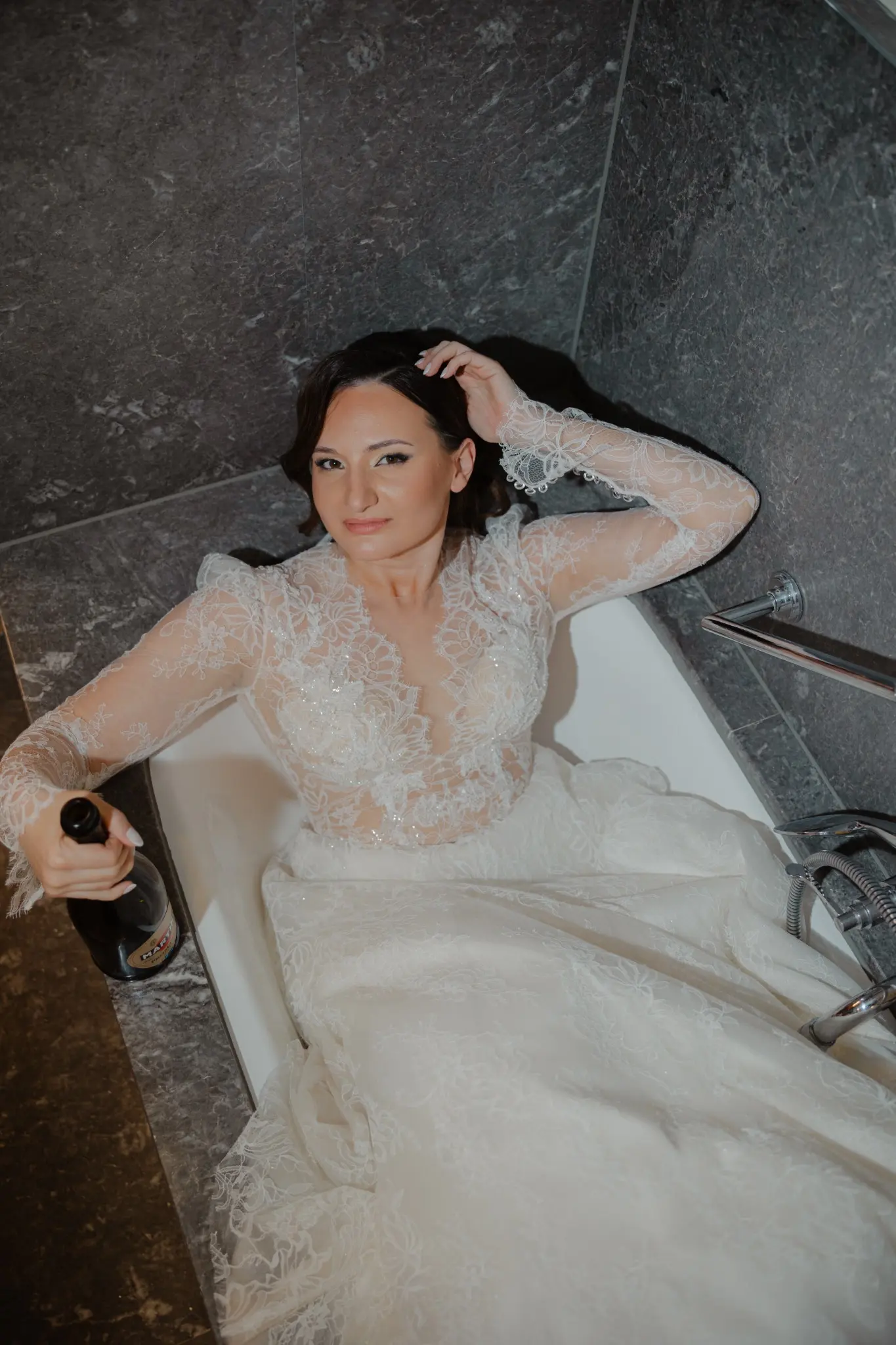 Bride reclining in an editorial portrait